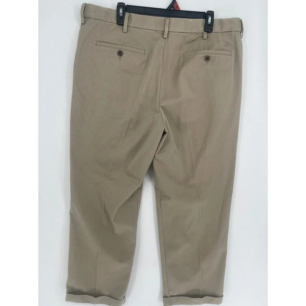 Dockers Relaxed Fit Pleated Chino Pants Mens 38x30 Khaki Tan Cuffed Hem 2783